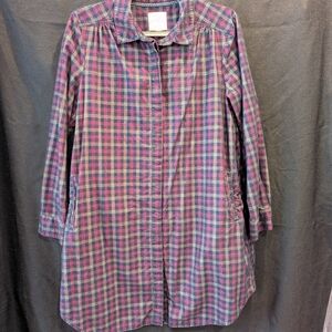 Plaid Long-Sleeve Button-front Shirt Dress